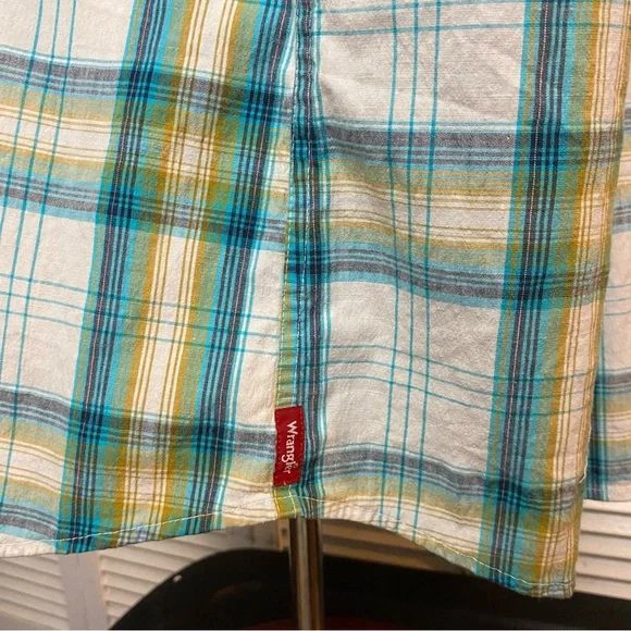 Wrangler Size 3XL Teal Navy White Plaid Western Workshirt - Picture 4 of 7